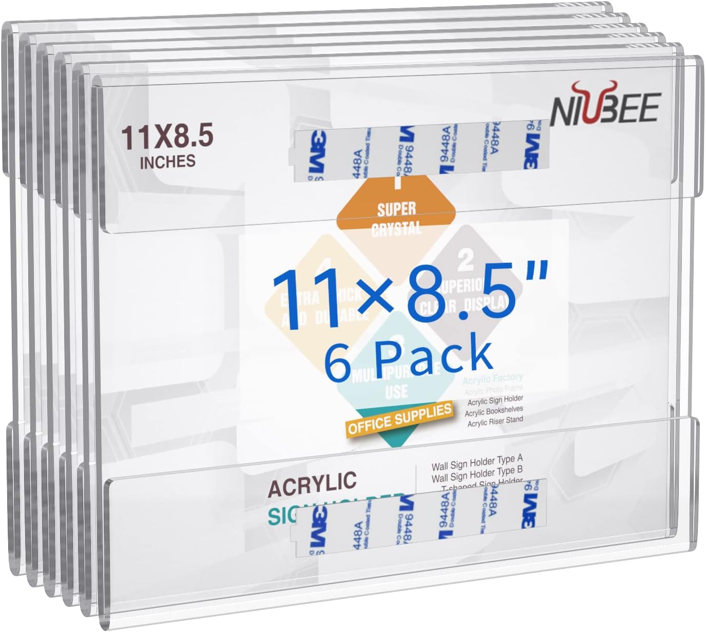 Blасk Frіdау - 80% оƒƒ NIUBEE Acrylic Sign Holder 8.5x11 Inches Horizontal,Clear Plastic Wall Mount Sign Holder Poster Paper Holder with Free 3M Tape for Office, Home, Store, Restaurant-No Drilling(6 Pack)