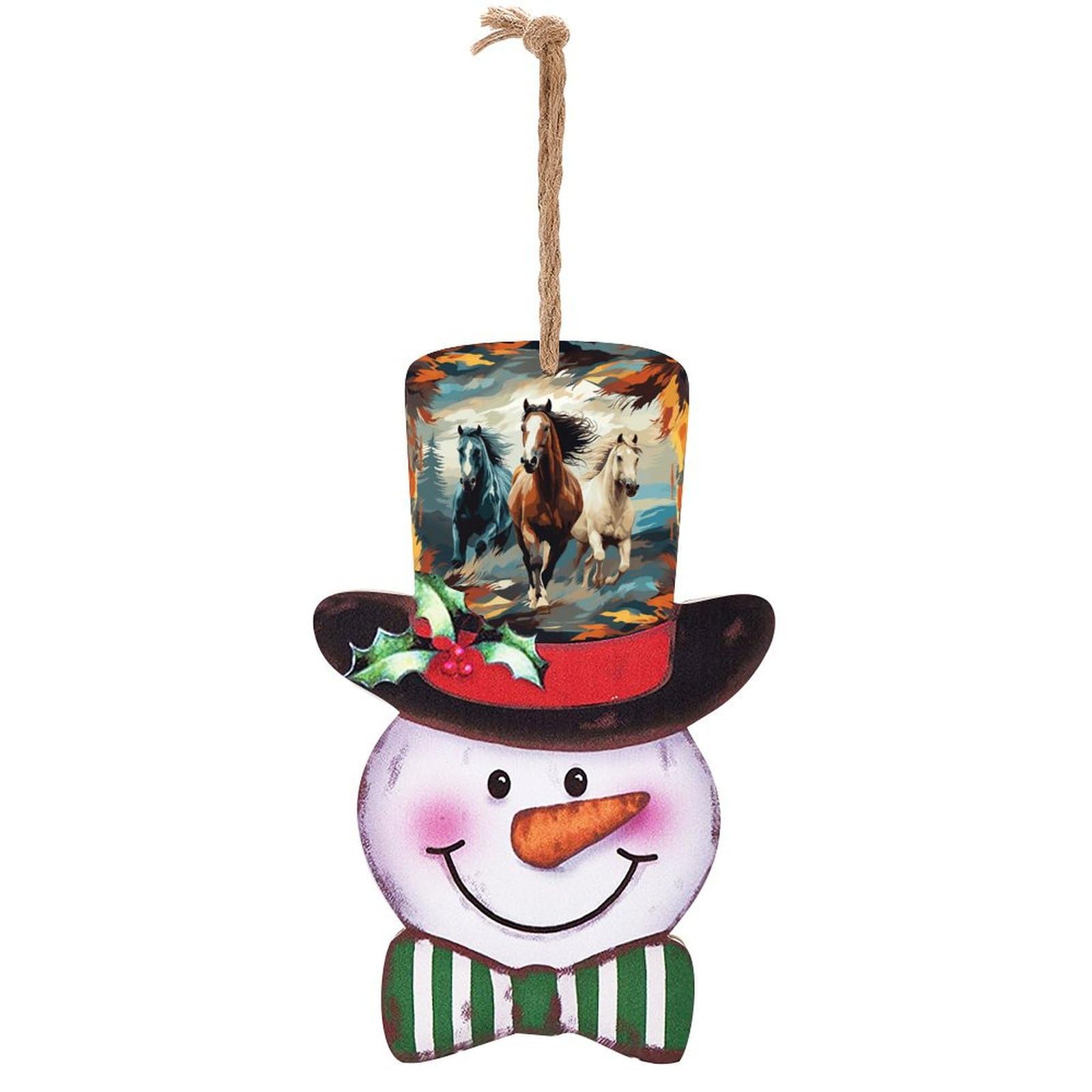 Panneau de Noël en bois à suspendre avec motif chevaux, cadeau de décoration rustique idéal
