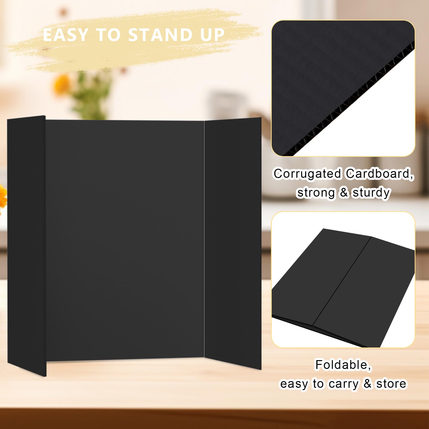 HAUTOCO 3Pcs Black Tri-Fold Display Board, 536 x 356 mm Small Presentation Board Foldable Poster Board - Image 4