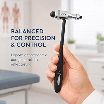 Primacare DH-3695 Tromner Neurological Reflex Hammer with Built-In Brush, Medical Diagnostic Percussion Hammer for Reflex Testing, Neurology Exam Tool for Clinics, Nurses, EMTs and Students