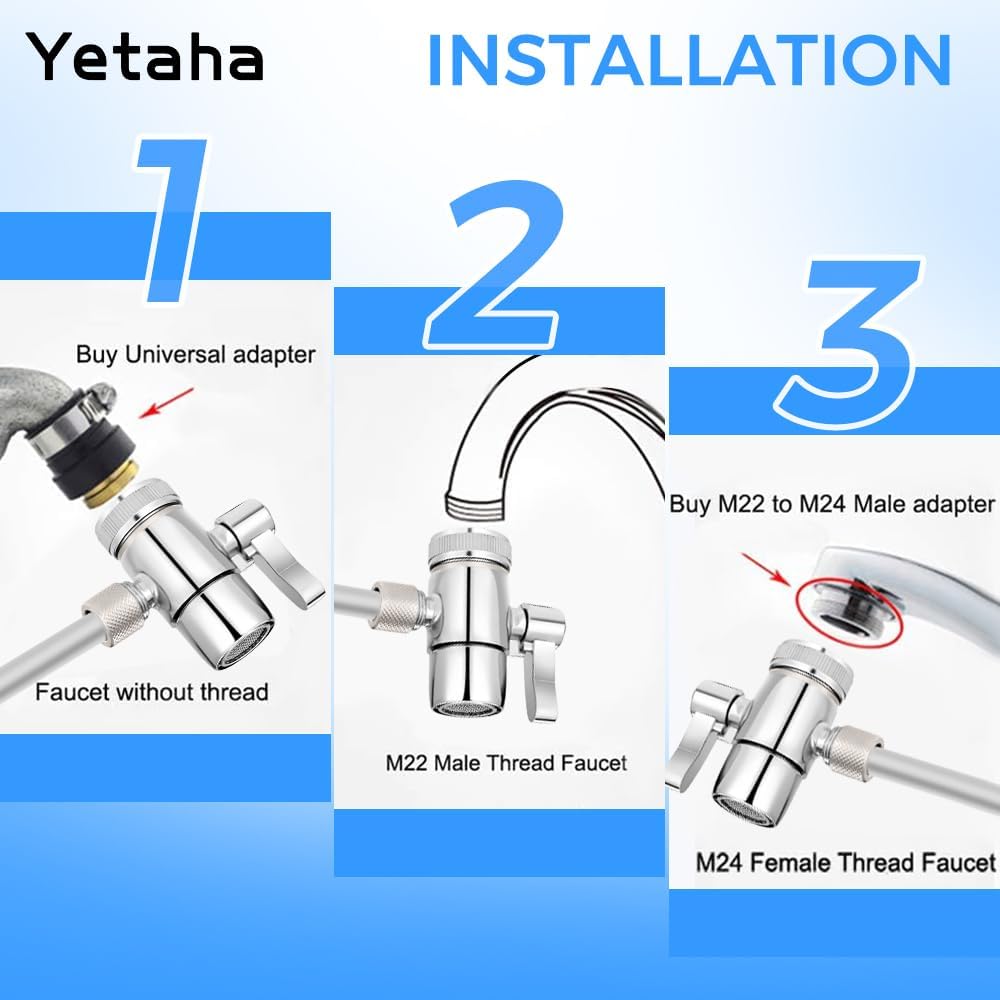 Yetaha 3/8" Faucet Diverter Valve, Kitchen Bathroom Faucet Splitter Adapter for Tubing Replacement Part, Bathroom Vanity Metal Sink Connector, Single Handle