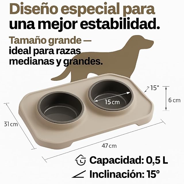 Foto 3 de 8 de Plastiken - Comedero Doble Perro y Gato 100% Reciclado Hecho en España - Antideslizante 2x500ml
