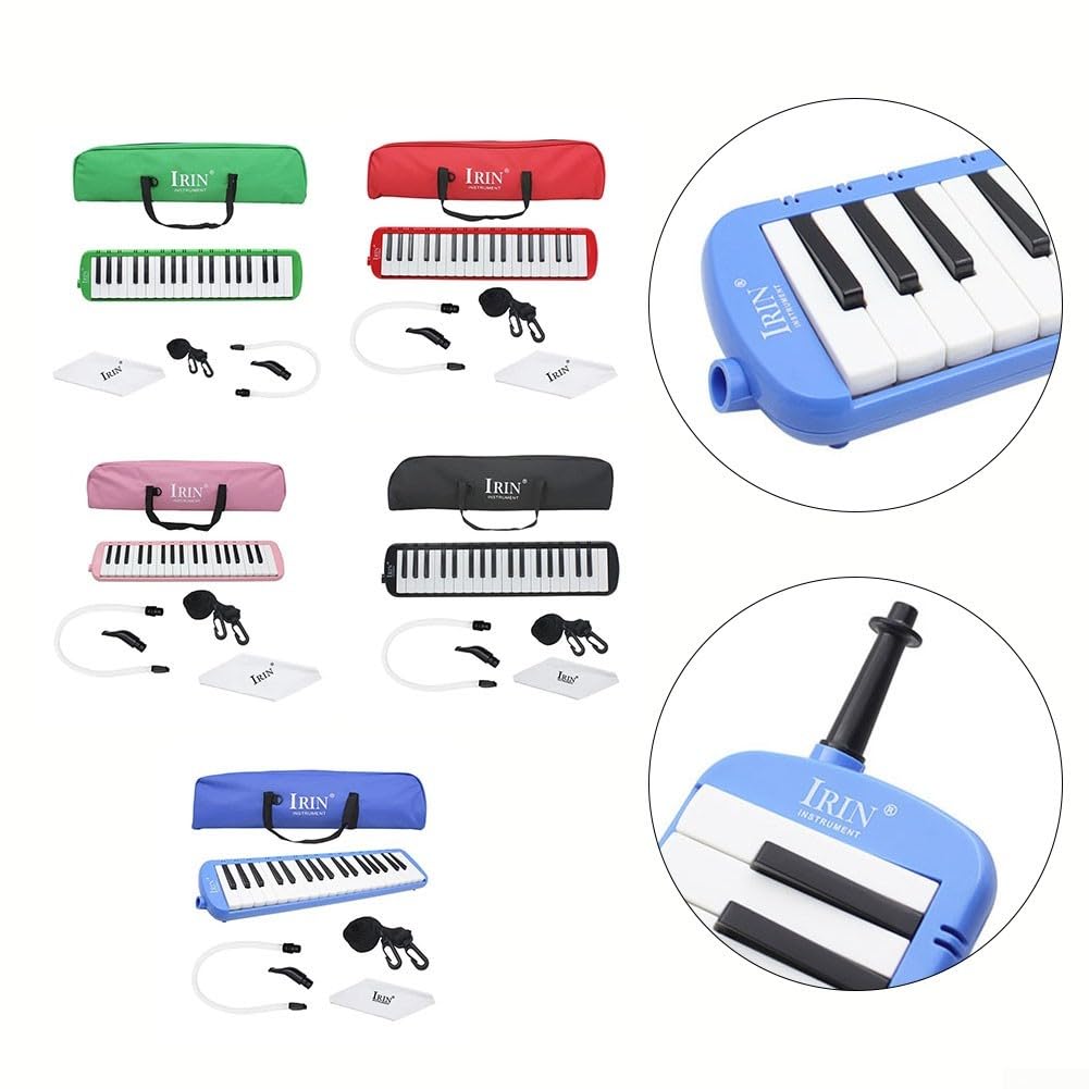 Student Melodica mit 37 Tasten und Tube-Tasche, inklusive kurzen und langen Mundstücken für verschiedene Spielstile (Grün)