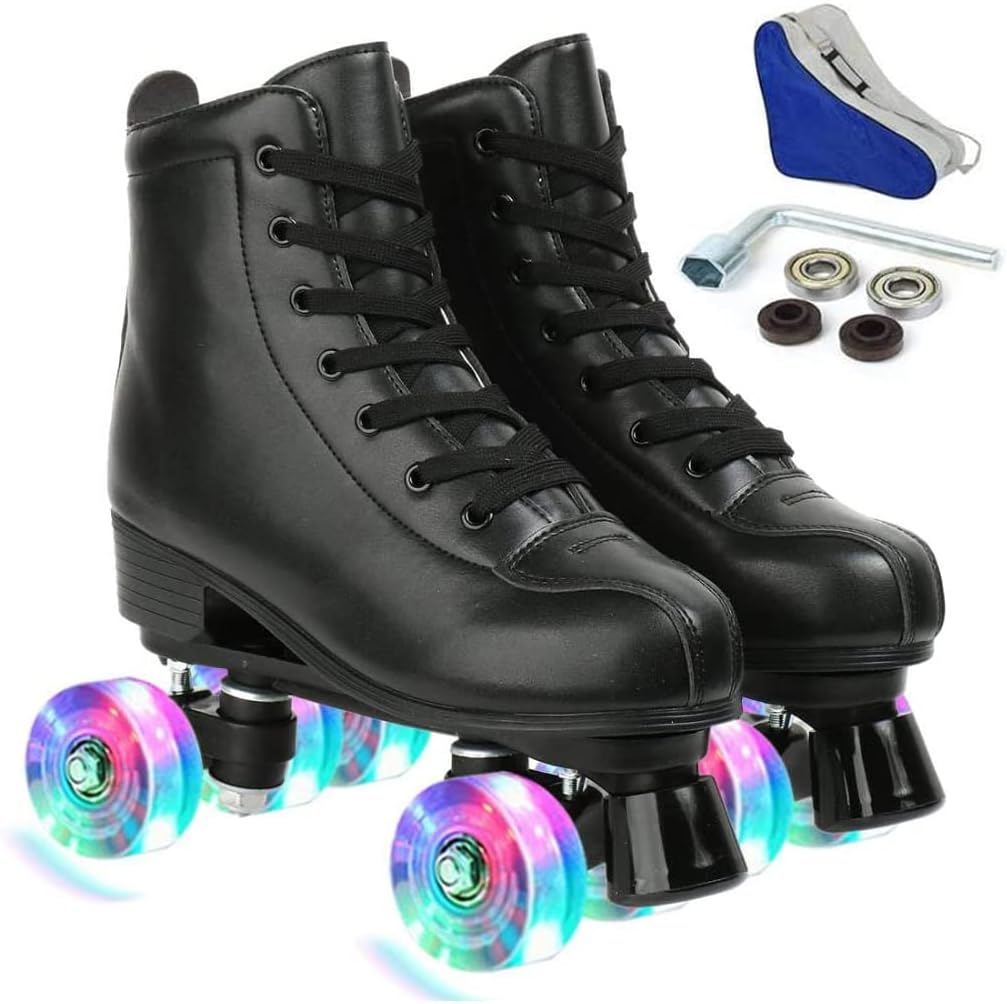 Roller Skates for Women and Men, High Top PU Leather Classic DoubleRow