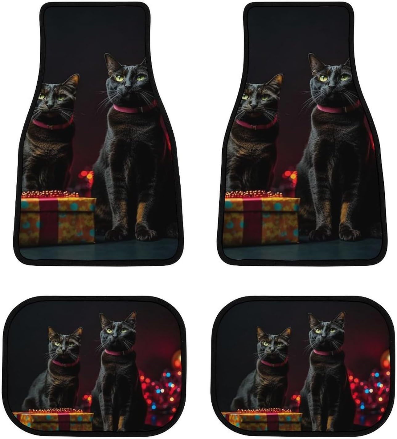 Automotive Floor Mats 4 Pieces Cat Sitting on Gift Box Car Floor Mat Anti-Slip Car Mat Universal Fit Foot Mat for All Weather Heavy Duty Floor Protection for Car Truck Van