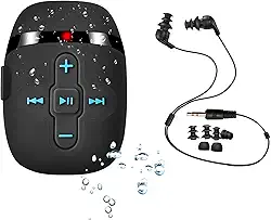 Leitor de MP3 impermeável para natação e corrida, fones de ouvido subaquáticos com cabo curto, função aleatória