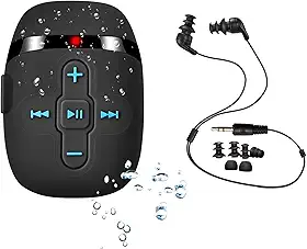 Leitor de MP3 impermeável para natação e corrida, fones de ouvido subaquáticos com cabo curto, função aleatória