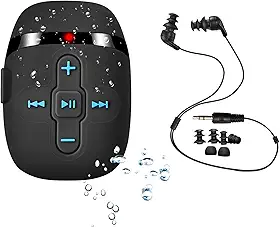 Leitor de MP3 impermeável para natação e corrida, fones de ouvido subaquáticos com cabo curto, função aleatória