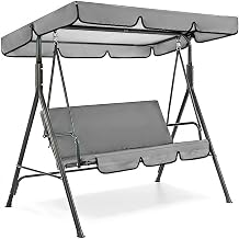 Gray Swing Chair Canopy and Cushion Replacement Set for 3 Seater Outdoor Patio Garden
