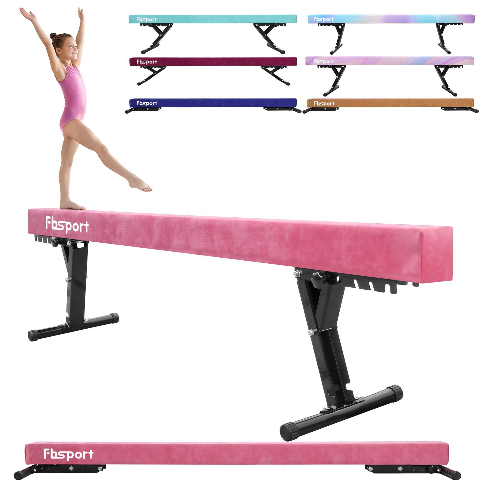 FBSPORT schwebebalken Kinder schwebebalken für zuhause schwebebalken höhenverstellbar Gymnastik Balance Beam 244CM, 5 Höhen Einstellbare High und Low Level Stabile Floor Beam Gym Trainingsgeräte
