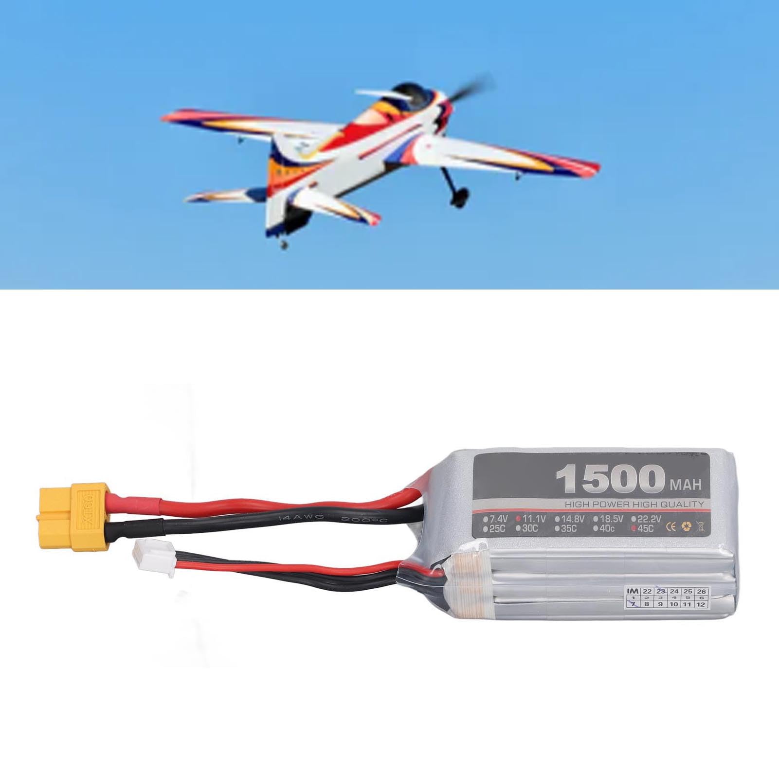 11,1 V 1500 mAh 45C Bateria Lipo Wysoka zasilanie dla Helikoptera Drone RC (XT60)