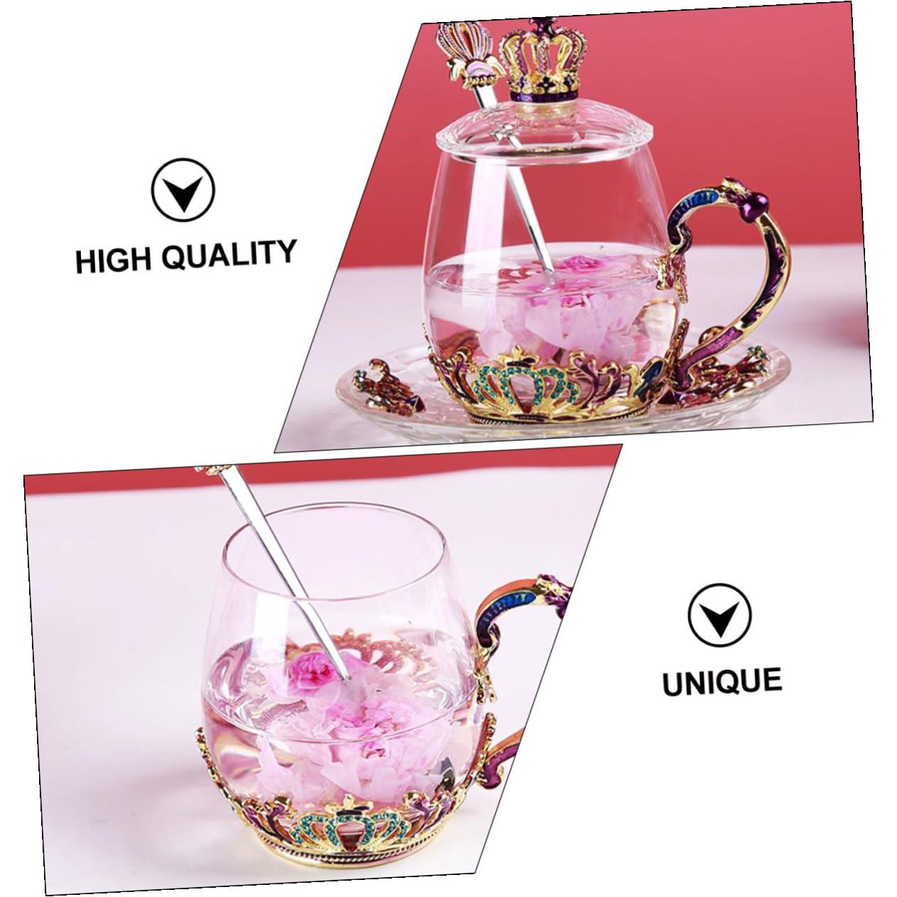 MAGICLULU Taza para Té de Vidrio con Diseño Ergonómico y Resistente al Calor, Incluye Cuchara, Estilo Único, Adecuado para Infusiones y Bebidas Calientes Color Aleatorio