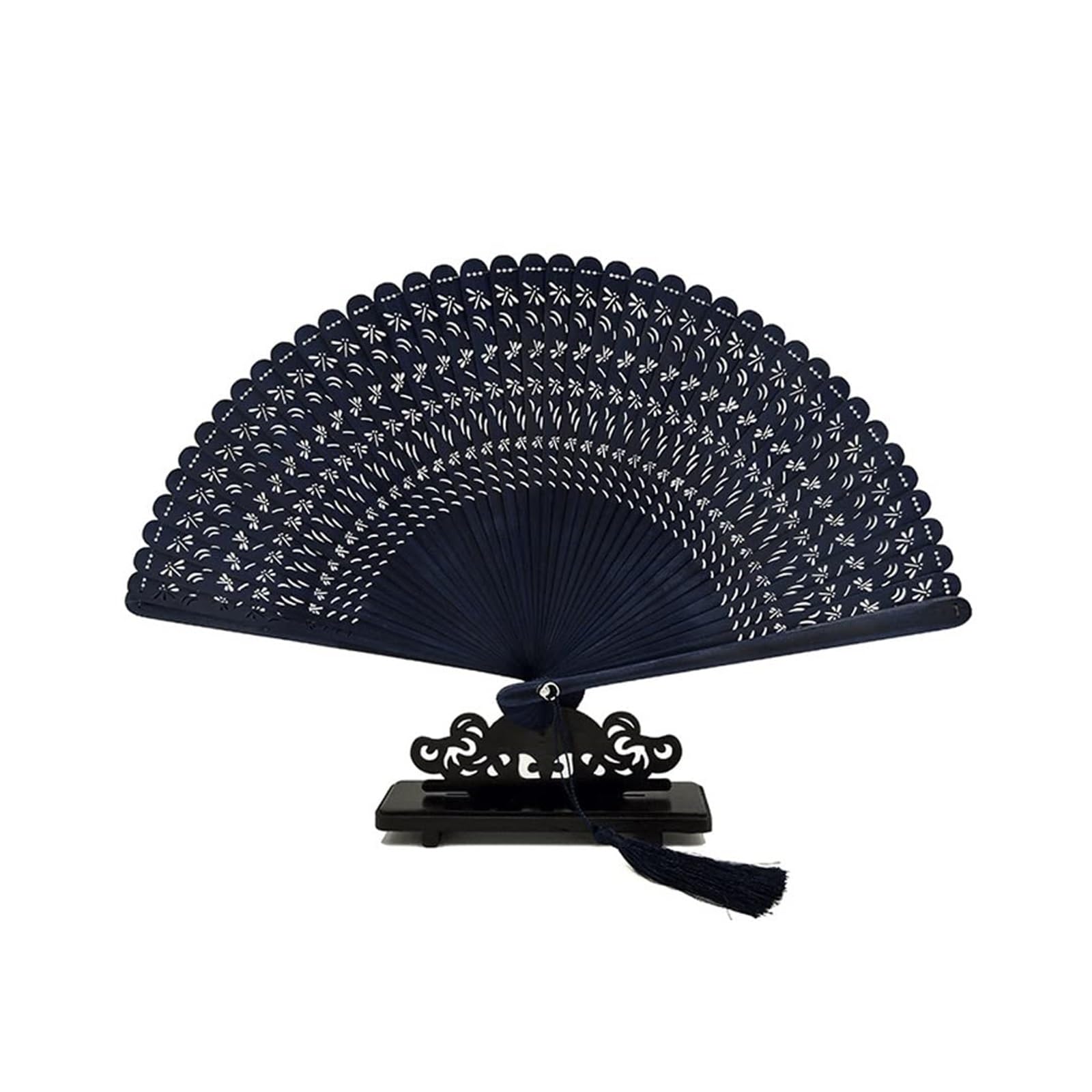 METTEOR Folding Fans Hand Held Fan For Women Chinese With Tassels Wedding Vintage Decorative One Size (Navy (B) One Size)