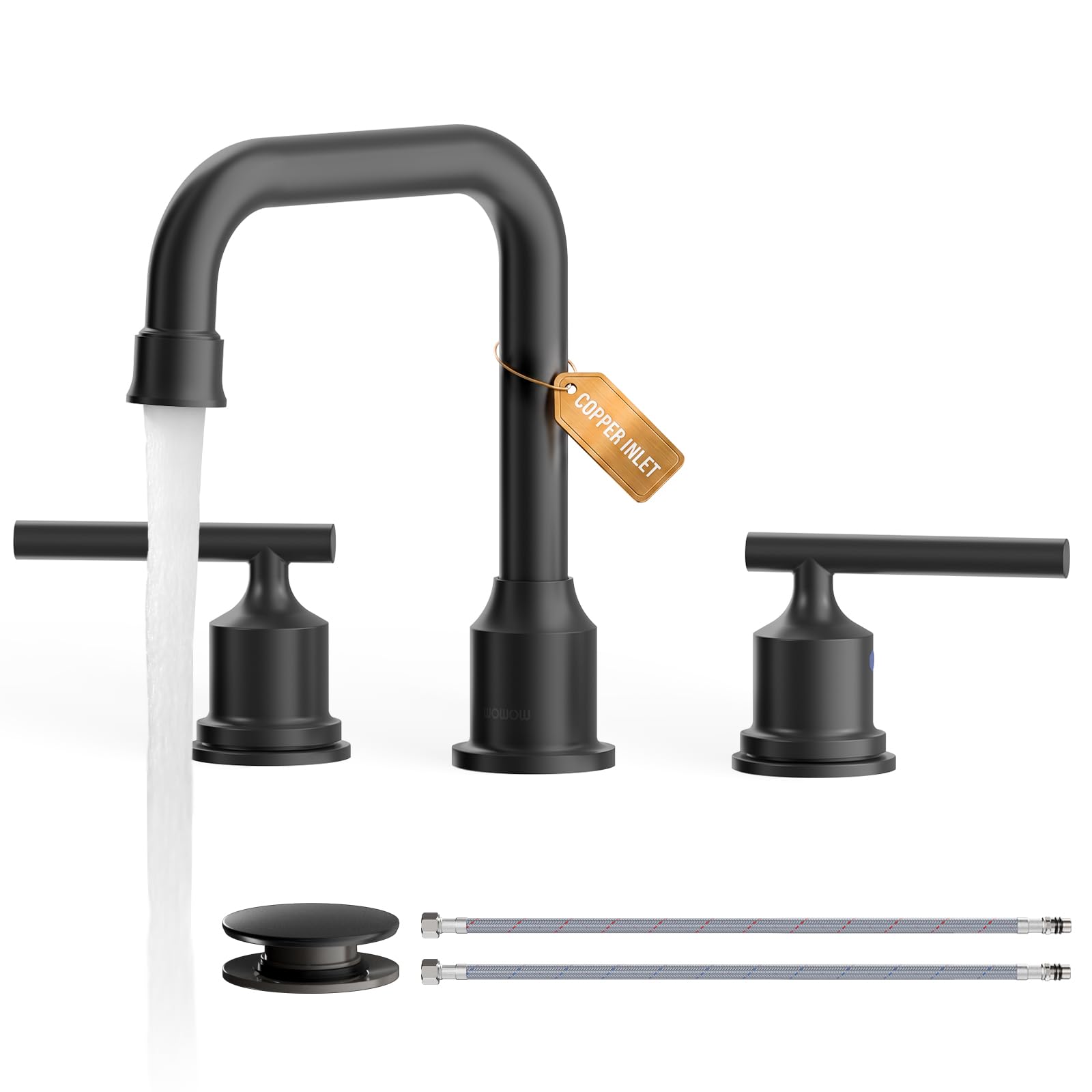WOWOW Dwa uchwyty szeroko rozpowszechniona bateria łazienkowa 20 cm czarna 3 sztuki baterie umywalkowe 360 stopni obrotowa wylewka bateria umywalkowa do toalety