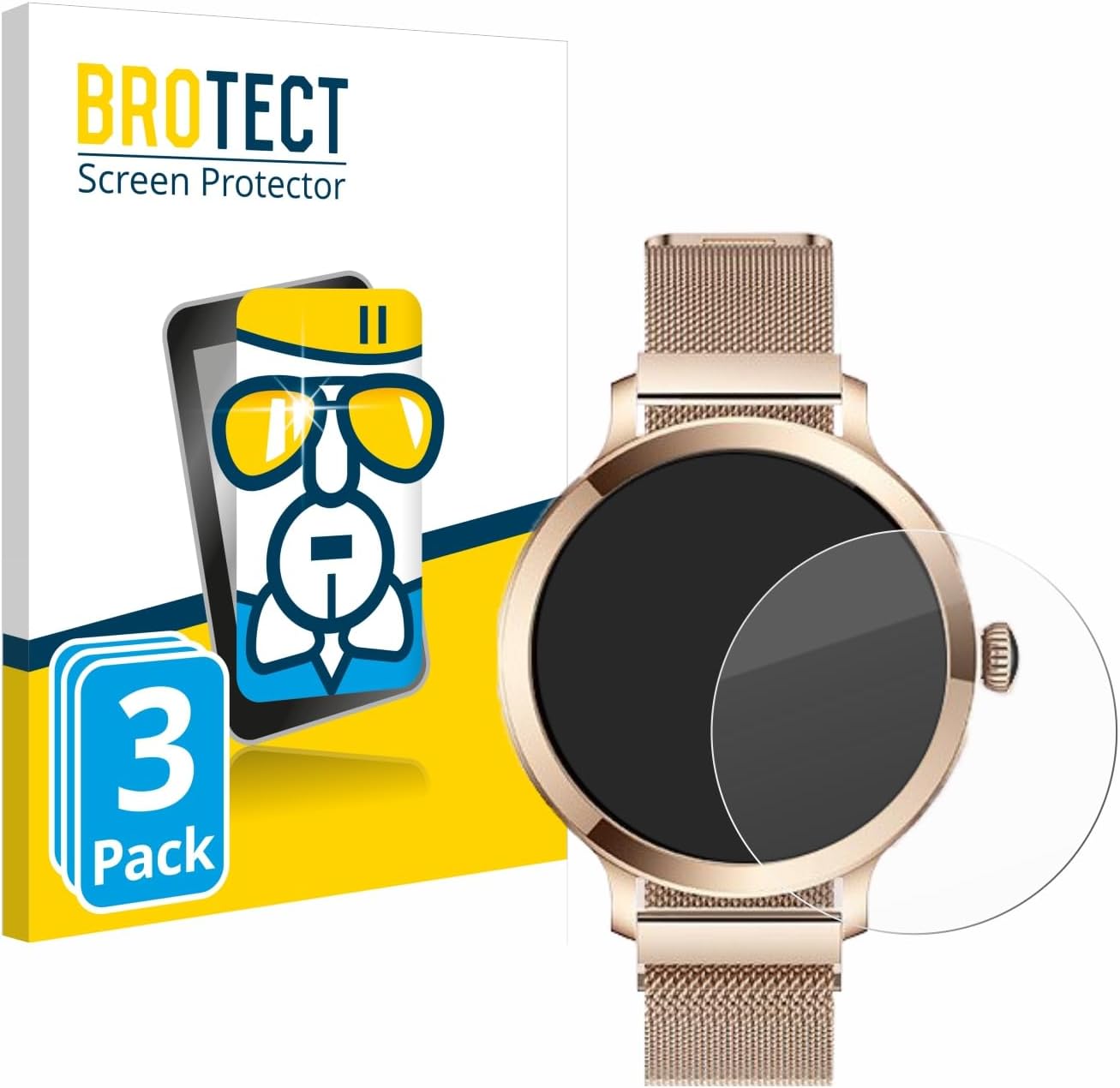 brotect Glass Screen Protector Film Compatible with Bekomiya Smartwatch 1.1" (3 Pack) - Glass-Foil Protection [Scratch Resistant, High Clarity]