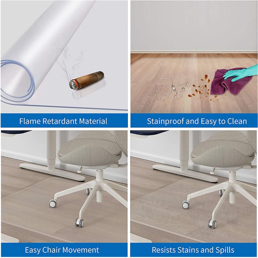 Tapis de chaise épais de 1 mm pour sols durs - Protection de sol en bois dur durable pour bureau et cuisine - Anti-rayures - Dimensions : 120 x 220 cm - Convient aux sols de 30 à 160 cm de large et