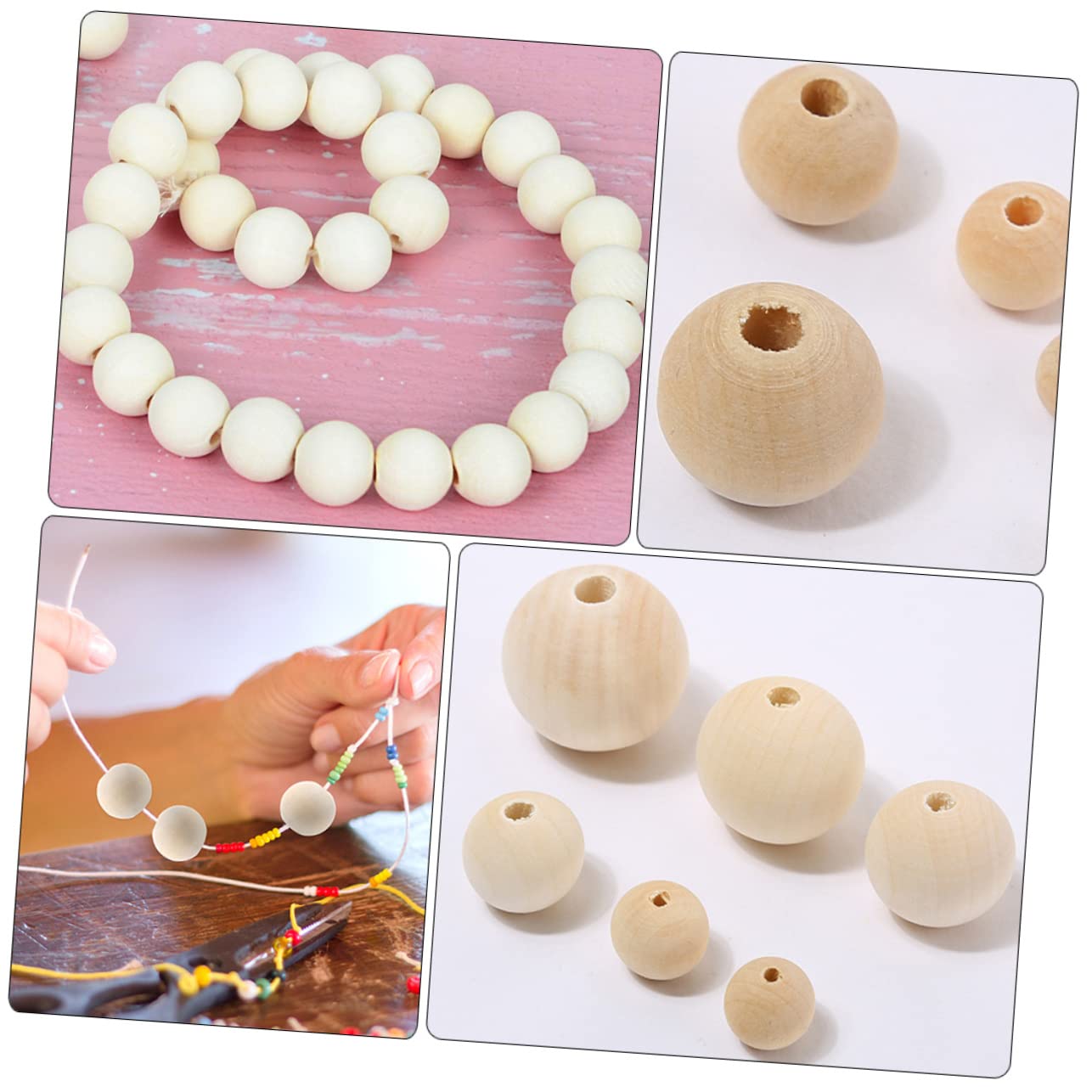 Hohopeti Cuentas Lisas de Sueltas Madera 100 Diy Suaves Agujeros Ideales, para Manualidades, Bisutería para Pulseras y Collares