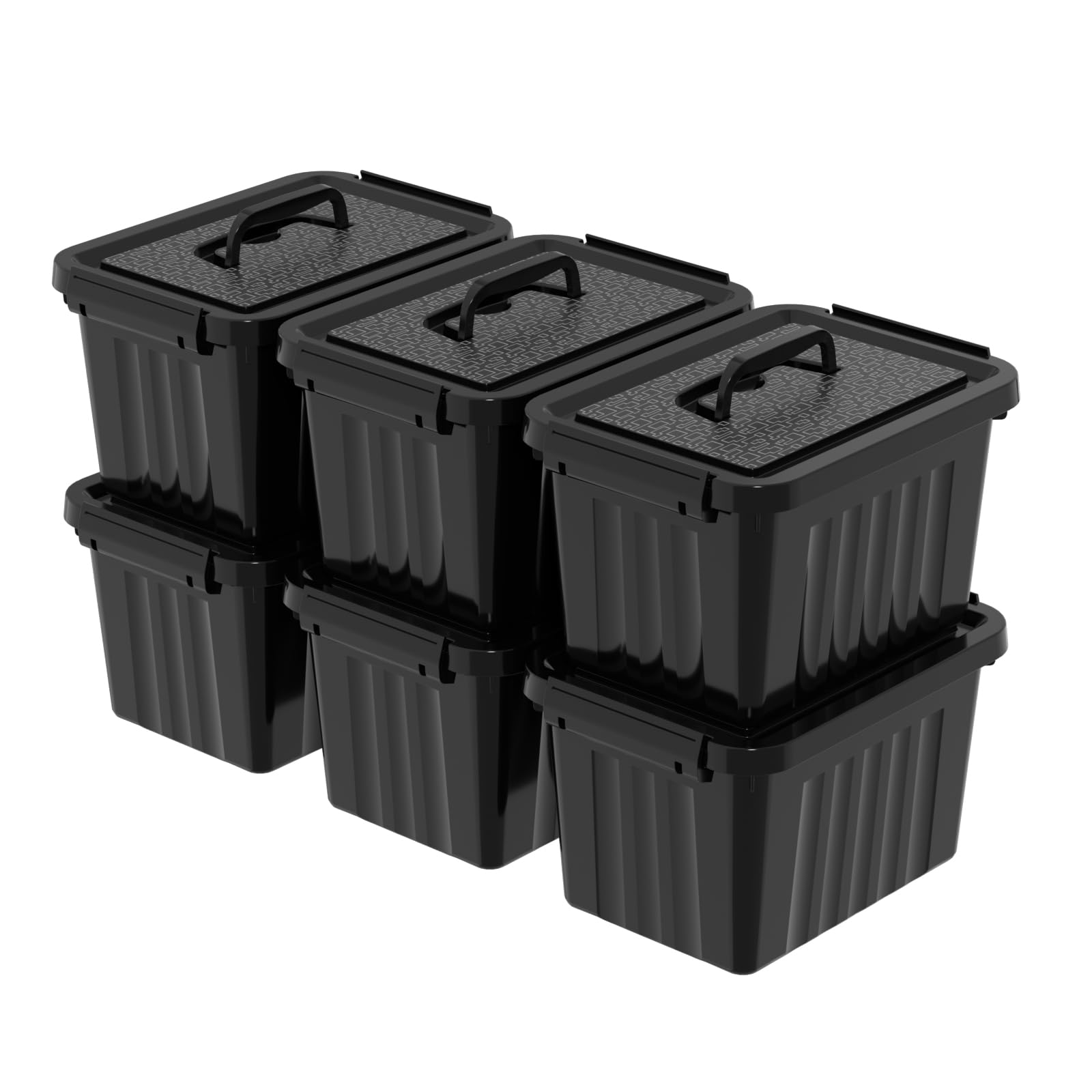 Contenedor de plástico negro de 6 cuartos de galón con asa, paquete de 6 | Cajas pequeñas de plástico con tapa