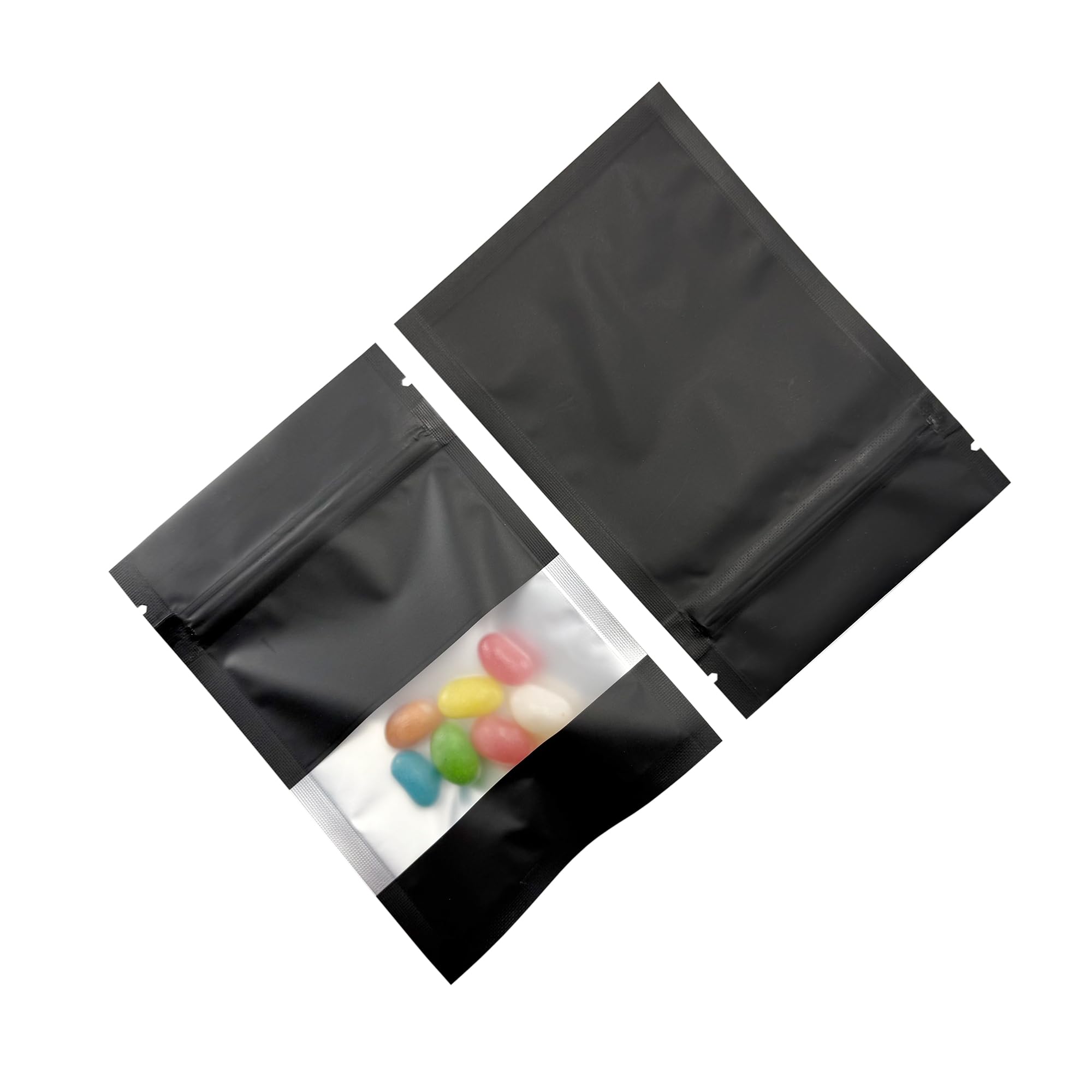 WACCOMT Pack 100pcs Matte Mylar Foil Resealable Smell Proof Bags with Clear Window Zipper Lock Aluminum Foil Food Storage Pouches for Zip Small Business Snack Lock Heat Seal Bag (Black, 3.1x4.7 inch)