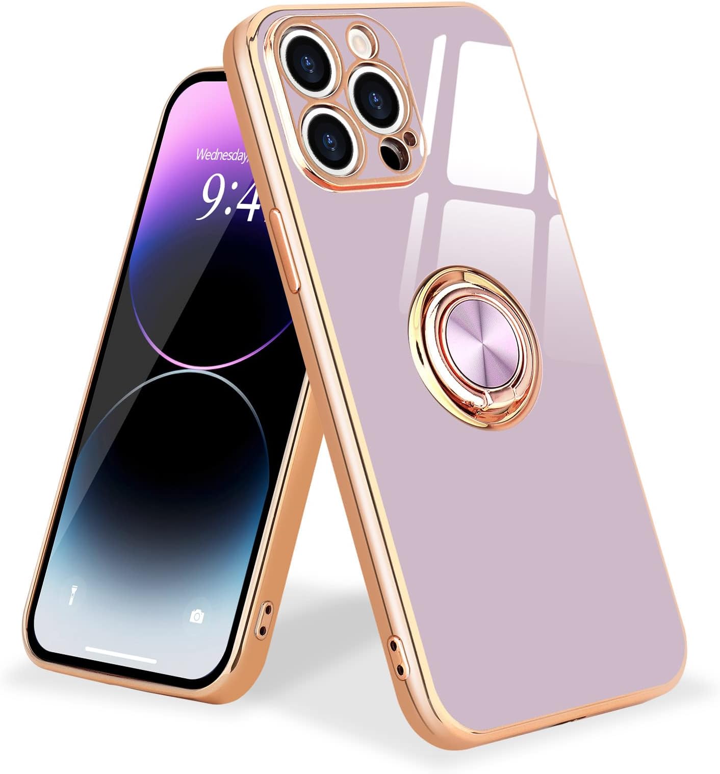 Urarssa for iPhone 14 Pro Max Case Ring Holder 360 Degree Rotation Finger Magnetic Car Stand Shockproof Phone Case Cover for iPhone 14 Pro Max, Purple