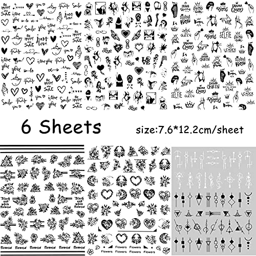 Yoksas Black White Geometric Heart Flower Nail Art Stickers, 6 Sheets Self Adhesive Nail Decals For Acrylic Nail Manicure Pedicure #TOP1