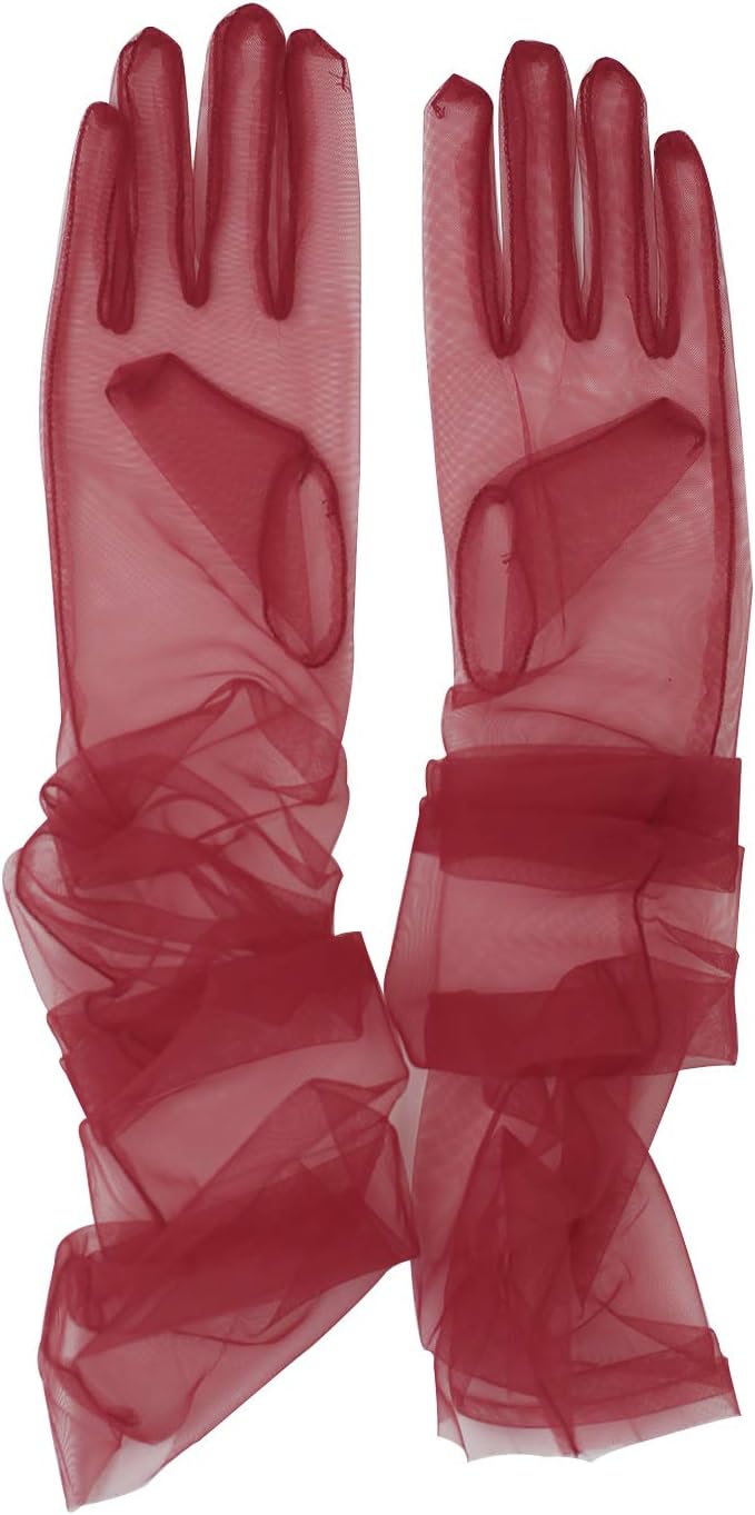 Women's Wedding Bridal Mesh Tulle Gloves Long Opera Costume Party Gloves 27" Elbow Length Sheer Gloves