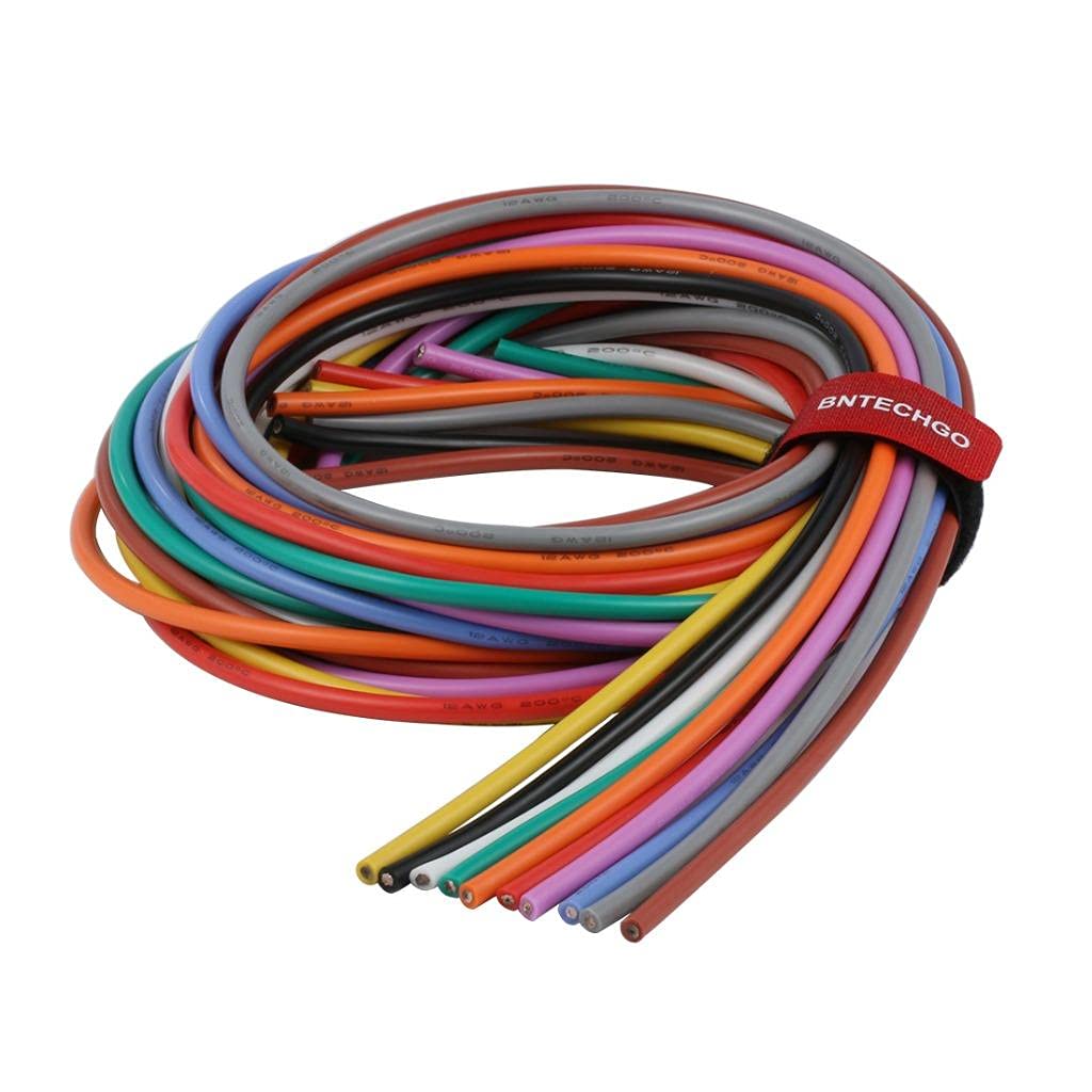 BNTECHGO 12 Gauge Silicone Wire Kit 10 Color Each 5 ft Flexible 12 AWG Stranded Tinned Copper Wire