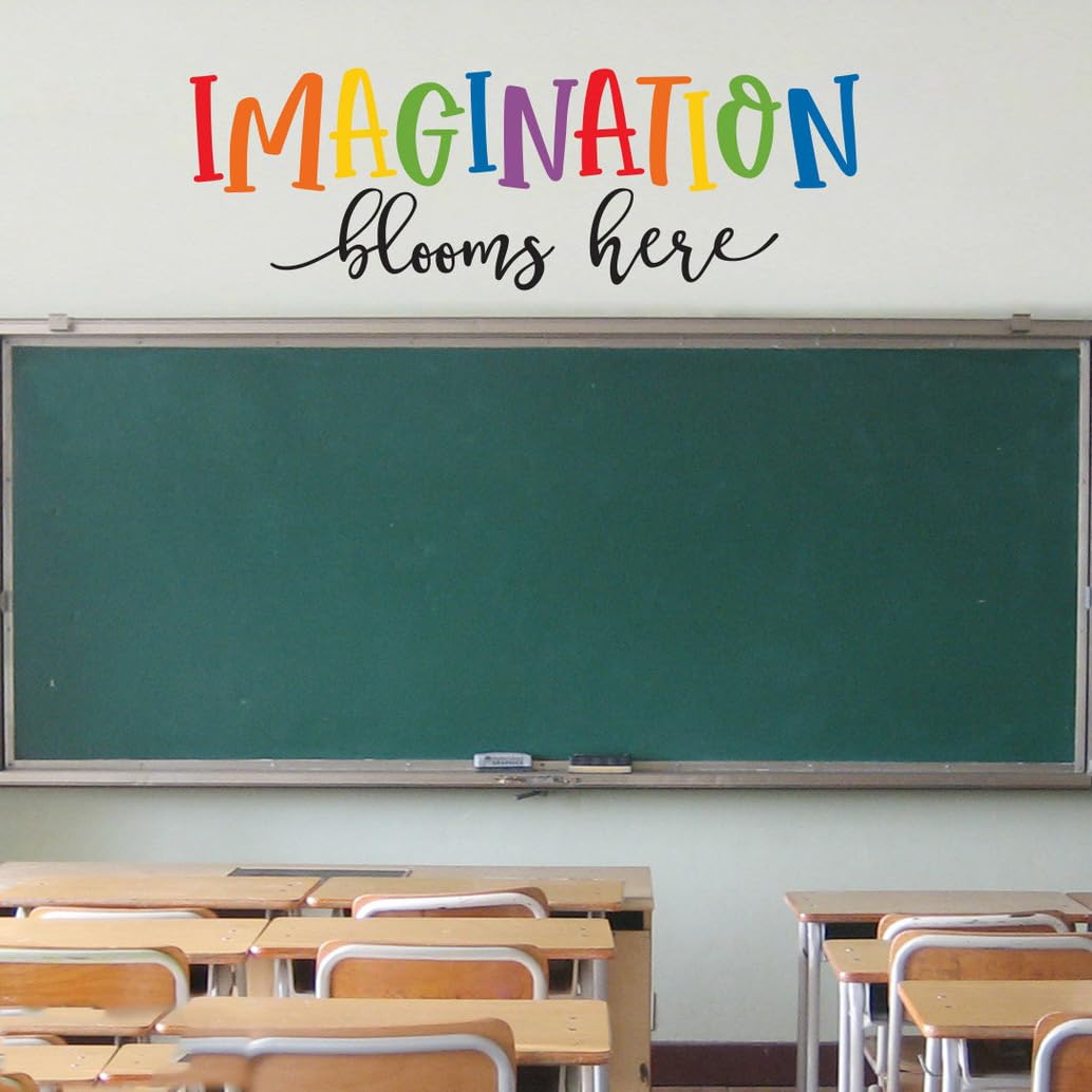 Finduat Imagination Blooms Here, calcomanía de pared con cita inspiradora, decoración de aula, dormitorio de niños o sala de juegos