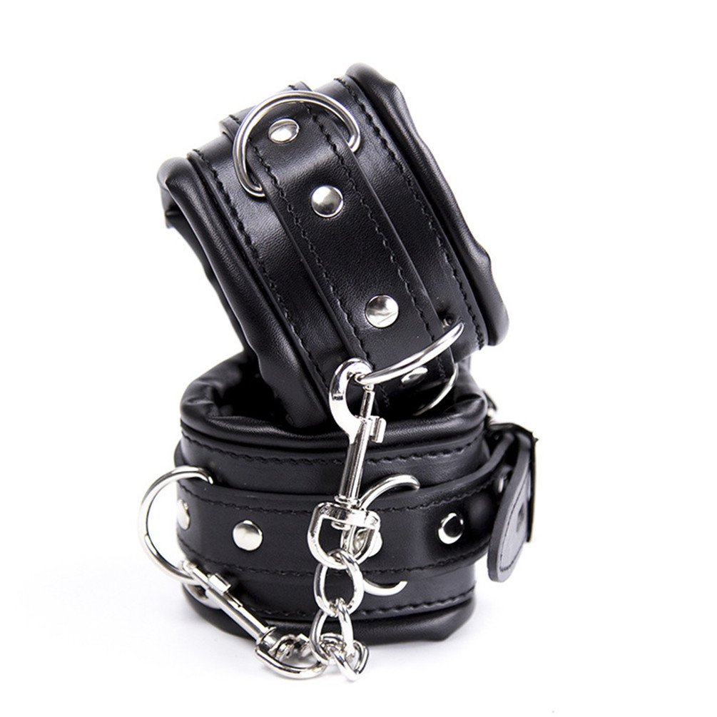 Hanyi Lot de 2 menottes et menottes en cuir noir rembourré pour homme et femme