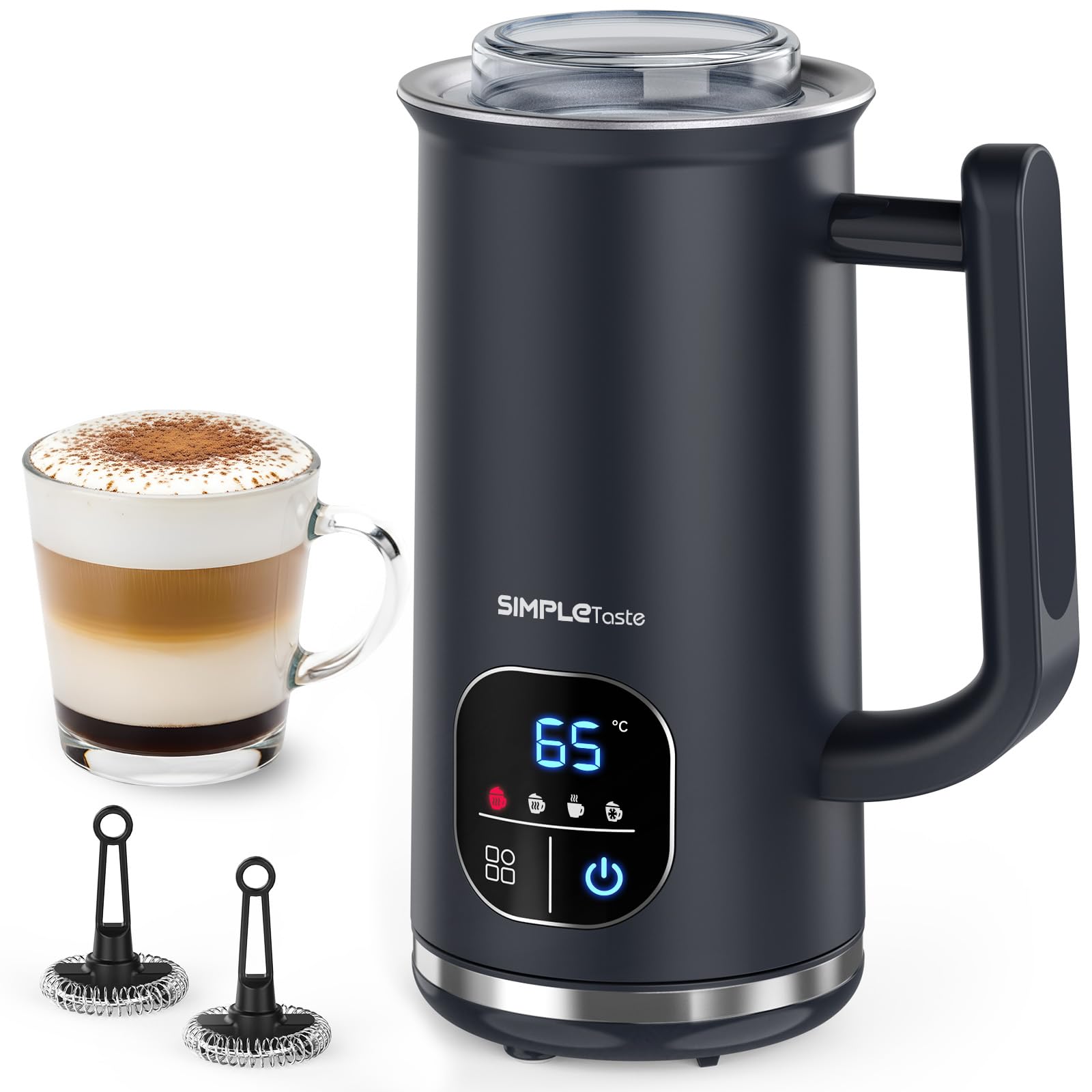 SIMPLETASTE Milchaufschäumer Elektrisch 4-in-1, Heißer & kalter Milchschaum, Milch erwärmen & Kakao, Antihaftbeschichtung, Automatische Abschaltung, Leise & BPA-frei, für Cappuccino & Latte