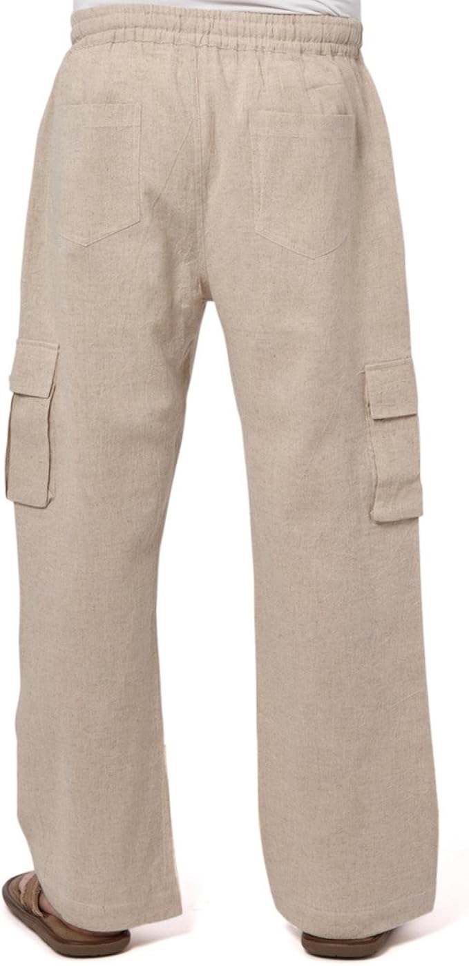 Men Linen Cargo Drawstring Pants -Heavy 