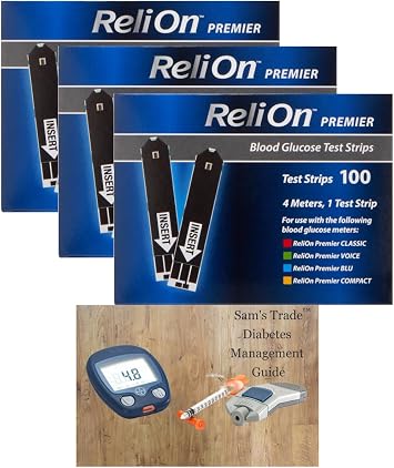 Reli On Premier Blood Glucose Testing Strips | Glucose Test Strips | Test Strips for Diabetes | Blood Sugar Strips | Diabetic Test Strips | Relion Premier Test Strips 100 Count 3 Pack+ S. Trade Guide