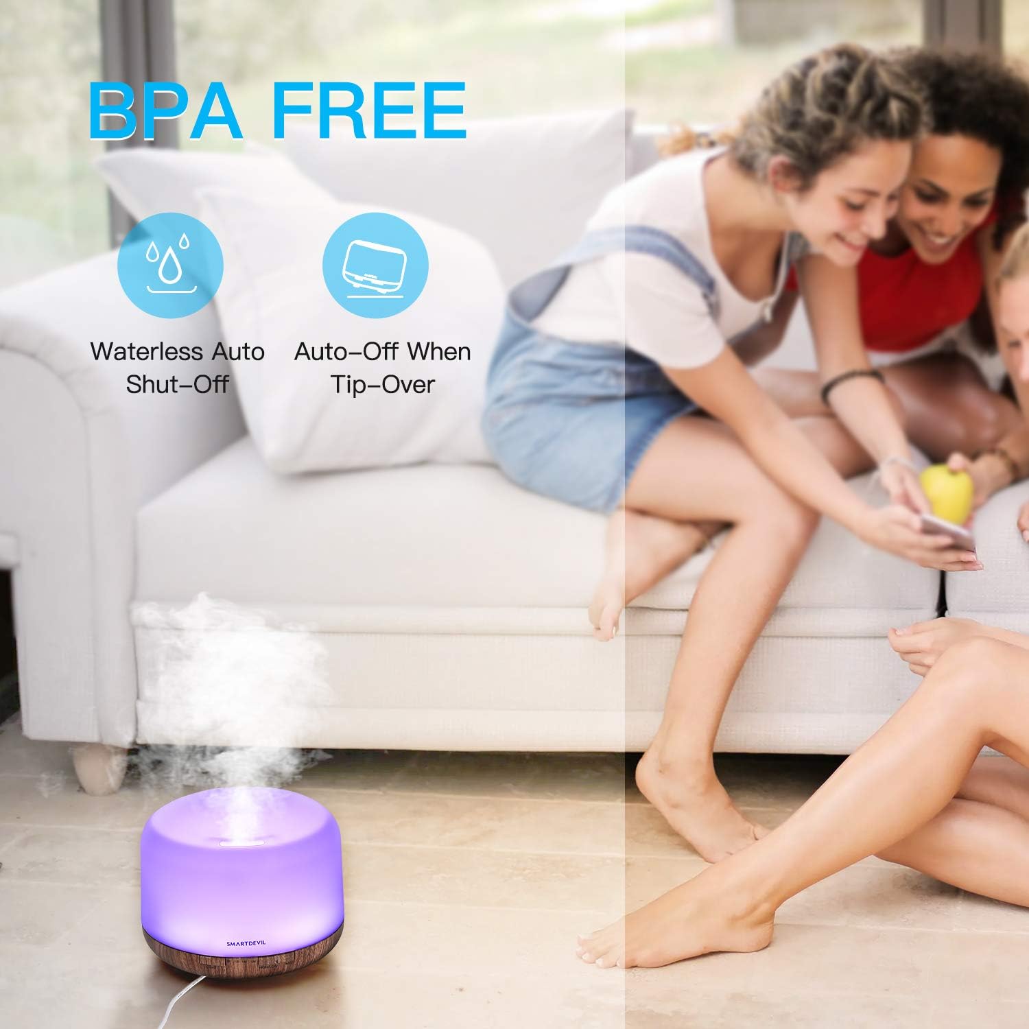 SmartDevil 500ml Essential Oil Diffuser, Ultrasonic Aromatherapy Diffuser Fragrant Oil Humidifier Vaporizer with Remote Control, 4 Timer Setting, Auto-Off Safety Switch and 7 Colors LED Lights