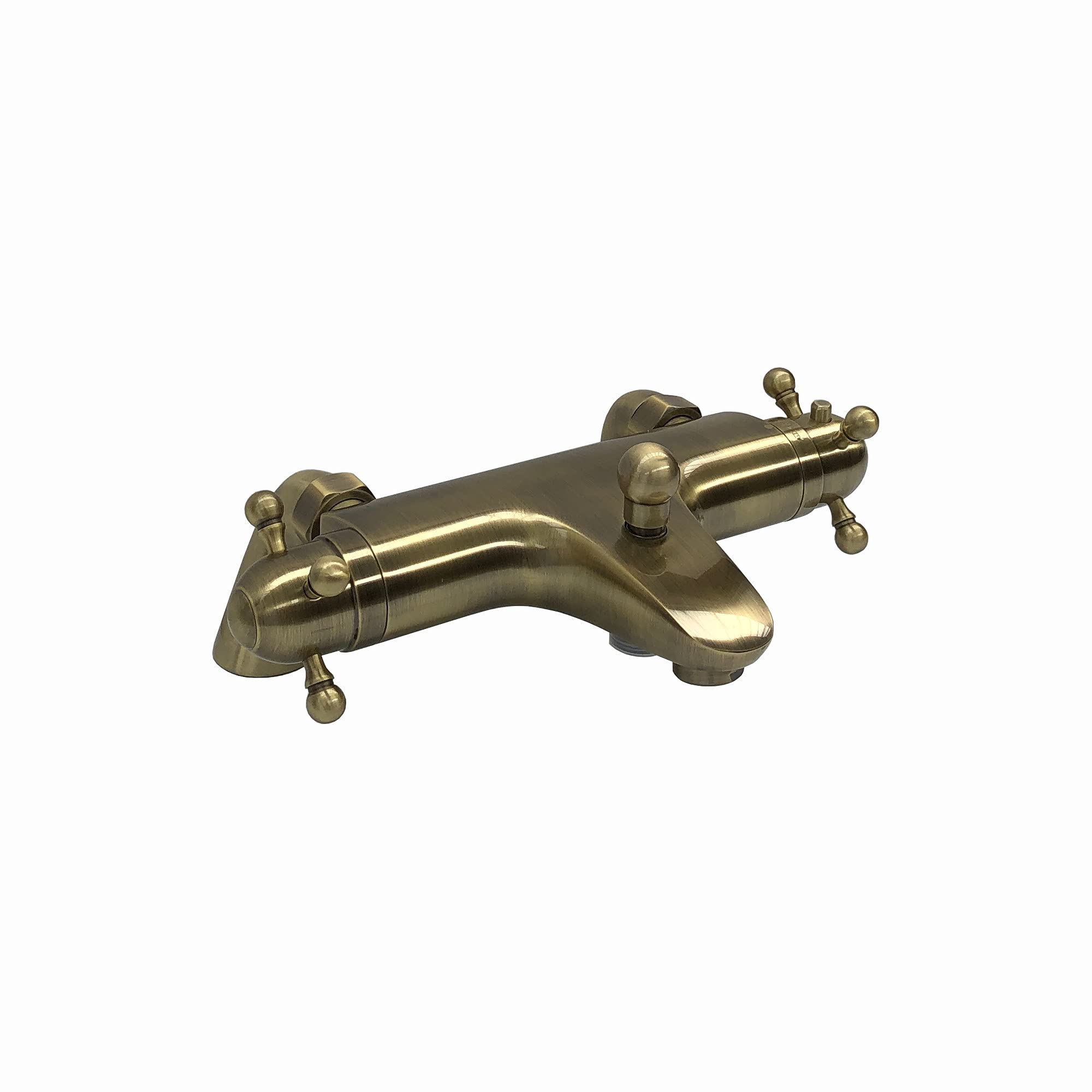 Enki Antique Brass Gallant, Bbt0225, Thermostatic Deck Mounted Bath Shower Mixer Tap Valve, Solid Brass, Anti-Scald Device, Temperature Control, Traditional, 1-Year Guarantee