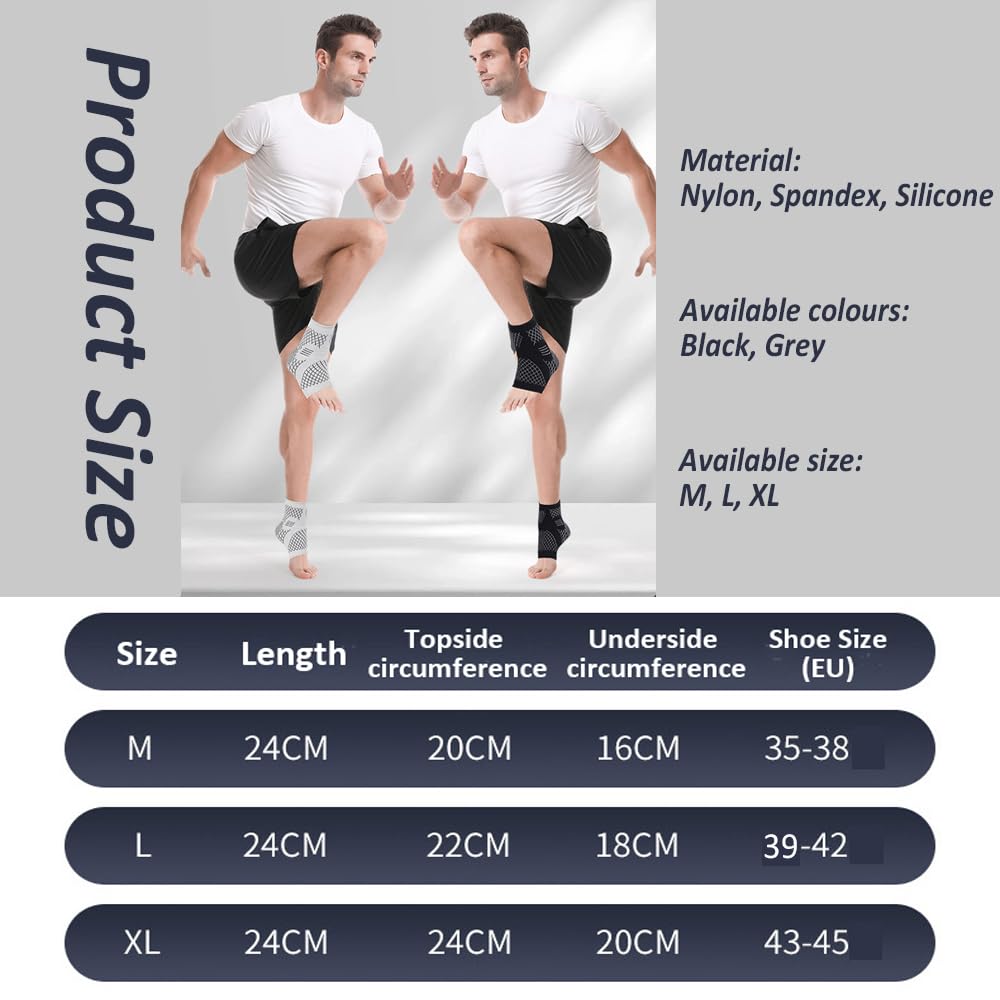 2 sztuki bandaży na staw skokowy, skarpety uciskowe, bandaż na zapalenie powięzi podeszwowej, oddychający bandaż na kostkę do uprawiania sportu, fitnessu, na co dzień (szary, rozmiar L: