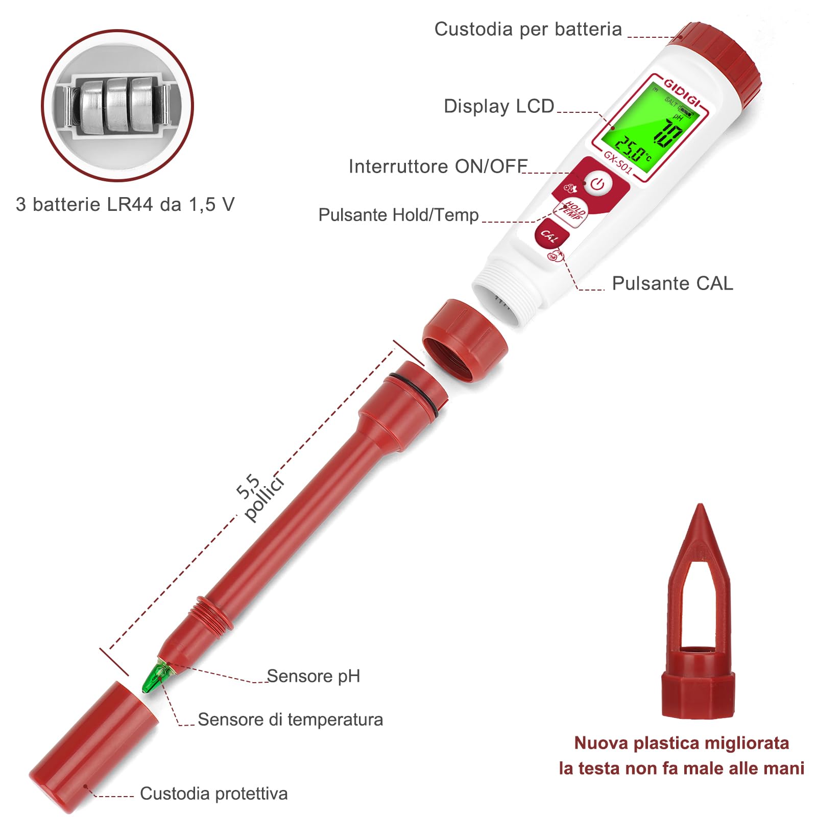Misuratore pH per terreno digitale, tester pH suolo per piante in vaso, kit elettronico per il test del pH terreno per giardino, prato, interni ed esterni, serra, agricoltura, uso in cortile