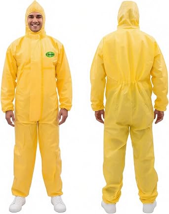 Heavy Duty Industry Safety Hazmat Suits - Yellow Disposable Chemical Protective Coverall with Type 4/5/6