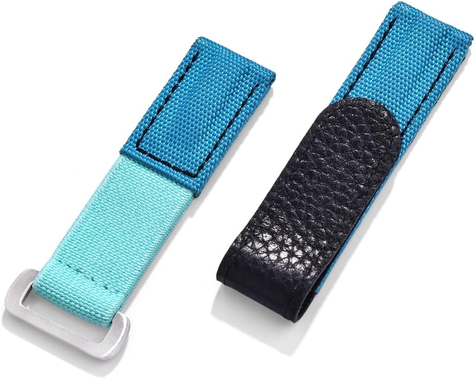 20mm Hook Loop Watch Strap Adjustable Nylon Leather Watch Band Soft Sky Blue Sports Fitness Replacement