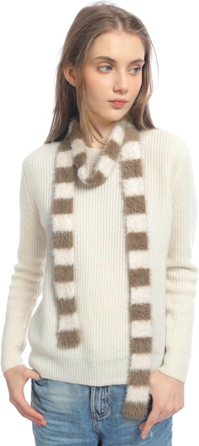 SUNDSGT Skinny Scarf Neckerchief Knit Striped Scarf for Women Fashion Cute Accessories Spring Fall Winter
