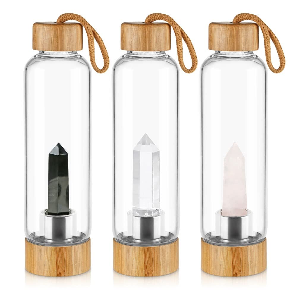 PAHION Botella De Agua De Cristal Natural Punto De Cristal Reiki Healing Obelisk Varita De Cuarzo Botella De Agua De Vidrio Con Centro De Piedras Preciosas Por Hacer Agua Con Energía De Elixir