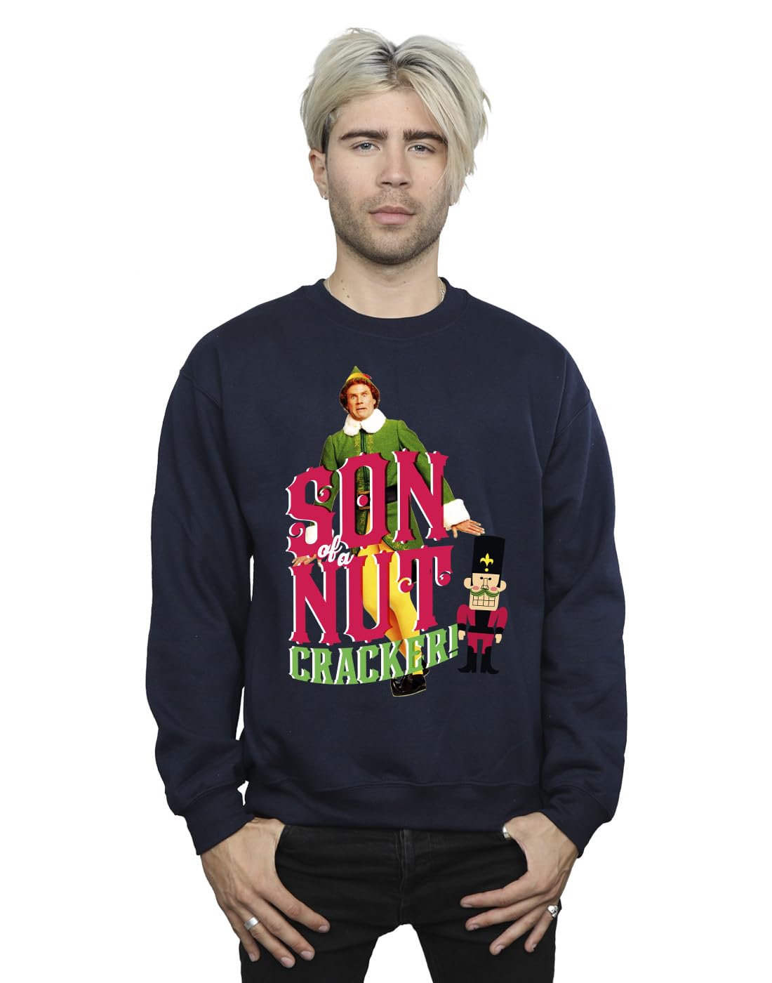 Absolute Cult Elf Men's Son Of A Nutcracker Sweatshirt Navy Blue Large