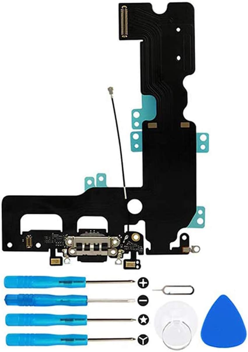 Charging Port Replacement Kit USB Charging Charger Port Dock Connector Flex Cable Microphone Headphone Audio Jack Replacement Part for iPhone 6s 7 7plus 8 8 Plus x (Black for iPhone 7 Plus)