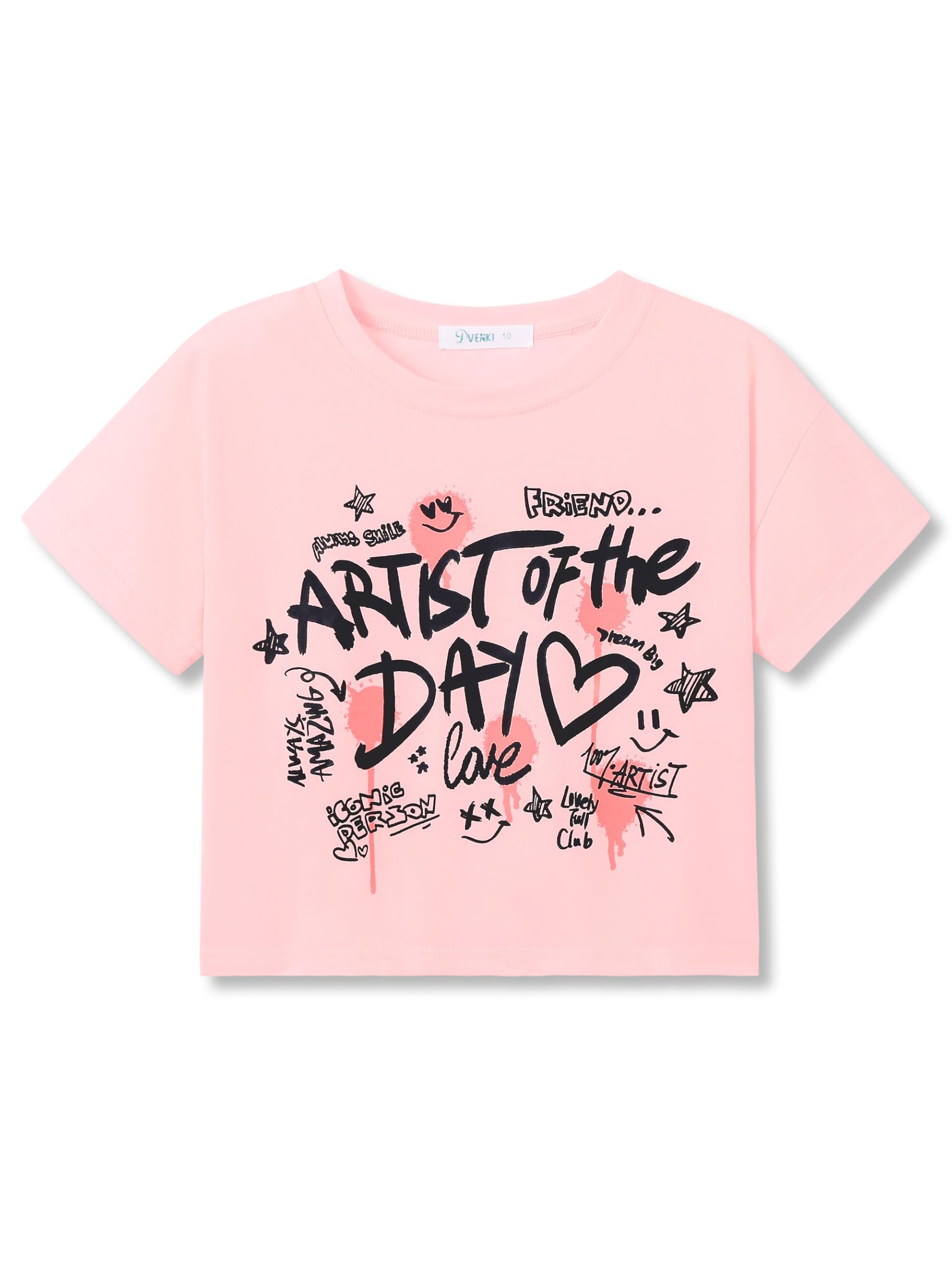 Dvenki Stylish Graphics Bright Base Color - Cute Crop Top for Little & Big Girls - Summer T-Shirt Clothes Tween Size 6-18
