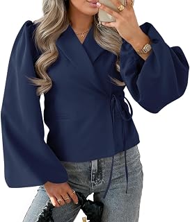 Womens Puff Long Sleeve Blazers V Neck Wrap Cropped Trench Coat Work Office Dressy Casual Suit Jackets