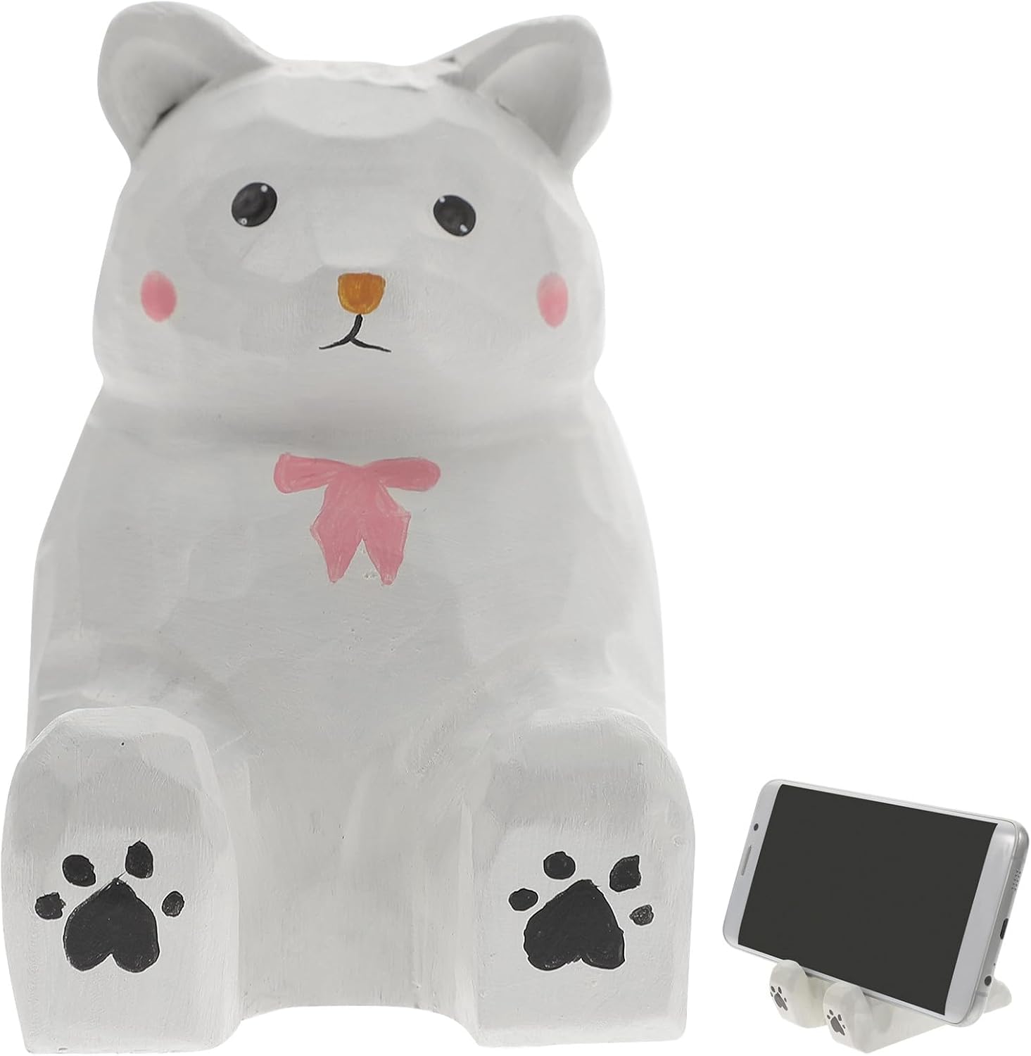 Toddmomy Bear Wooden Phone Holder Stand for Desk and Table White