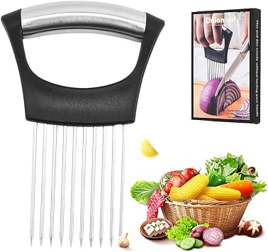 Stainless Steel Onion Slice Holder, 2025 New Onion Holder for Slicing, Lemon Slicer Vegetable Cutter, Multifunctional Vegetable Slicer Cutter for Meat, Onion, Potato, Tomato and more 1