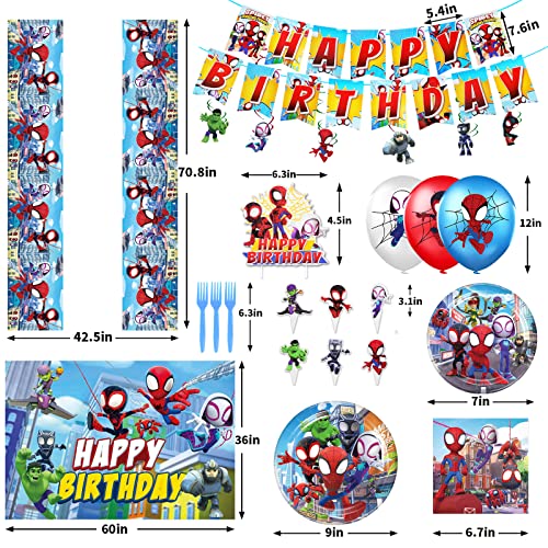 Superhero Birthday Party Supplies, Party Supplies For Kids Include Happy Birthday Banner, Background, Hanging Swirls Decorations, Balloons, Plates, Cutlery, Napkins, Cake Topper And Table Cover, Great Birthday And Baby Shower Tableware And Decorations Set #TOP1