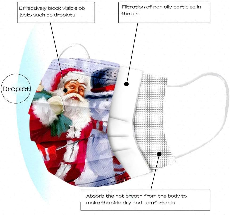 10PC Adults Christmas Printed Breathable Disposable 3Ply Face_Mask Face Bandanas Outdoor Work