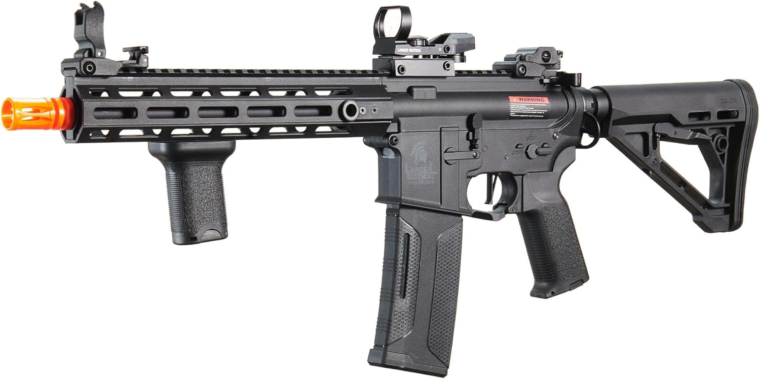 Lancer Tactical Gen 3 Hellion MLOK 10" Delta Stock Airsoft Rifle Lipo Battery Pack with Red Dot Sight & Grip