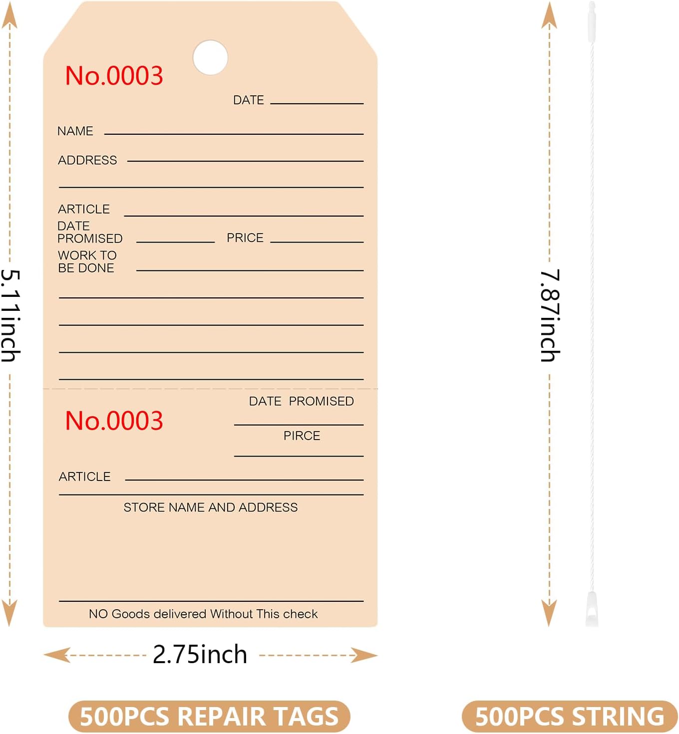 500pcs Numbered Repair Tags with String,2.7X 5.1 Service Tag,Maintenance Label Tag for Repair Required